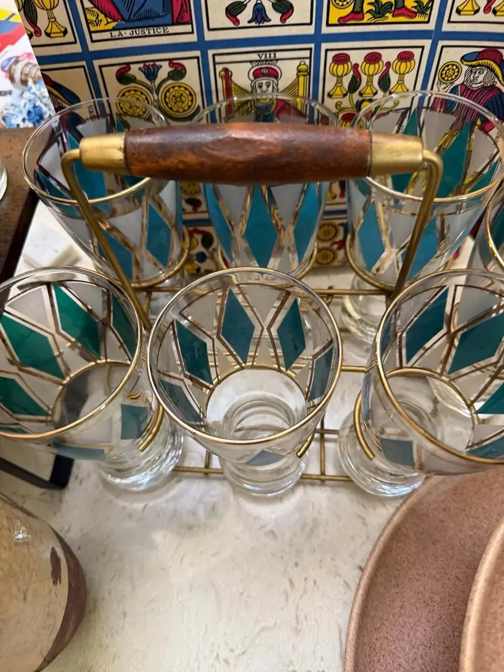 Libbey MCM Emerald Blue 22-Karat Gold Pilsner Glasses with Caddy